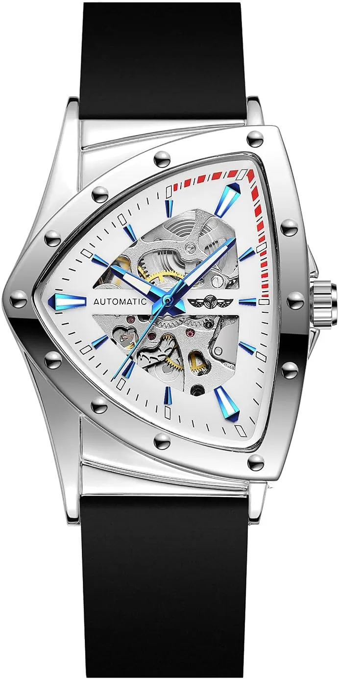 Wrist Watch with Silicone Strap FORSINING New Men Waterproof Skeleton Triangular extraordinary abort Mechanical 