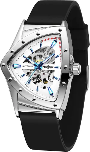 Wrist Watch with Silicone Strap FORSINING New Men Waterproof Skeleton Triangular extraordinary abort Mechanical 