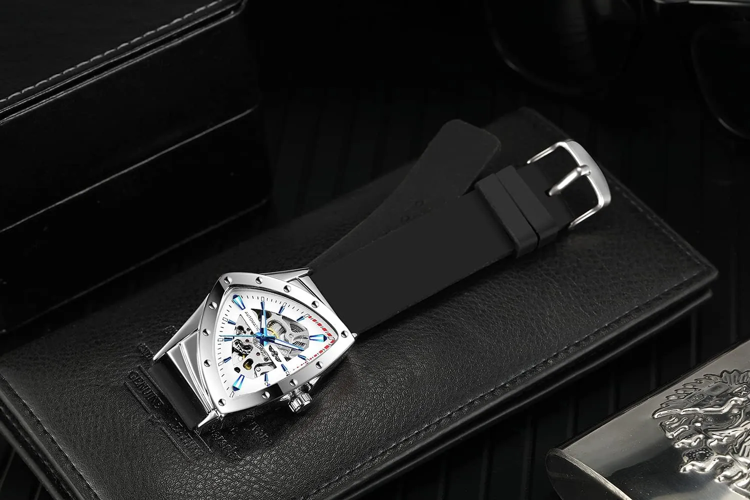 Wrist Watch with Silicone Strap FORSINING New Men Waterproof Skeleton Triangular extraordinary abort Mechanical 