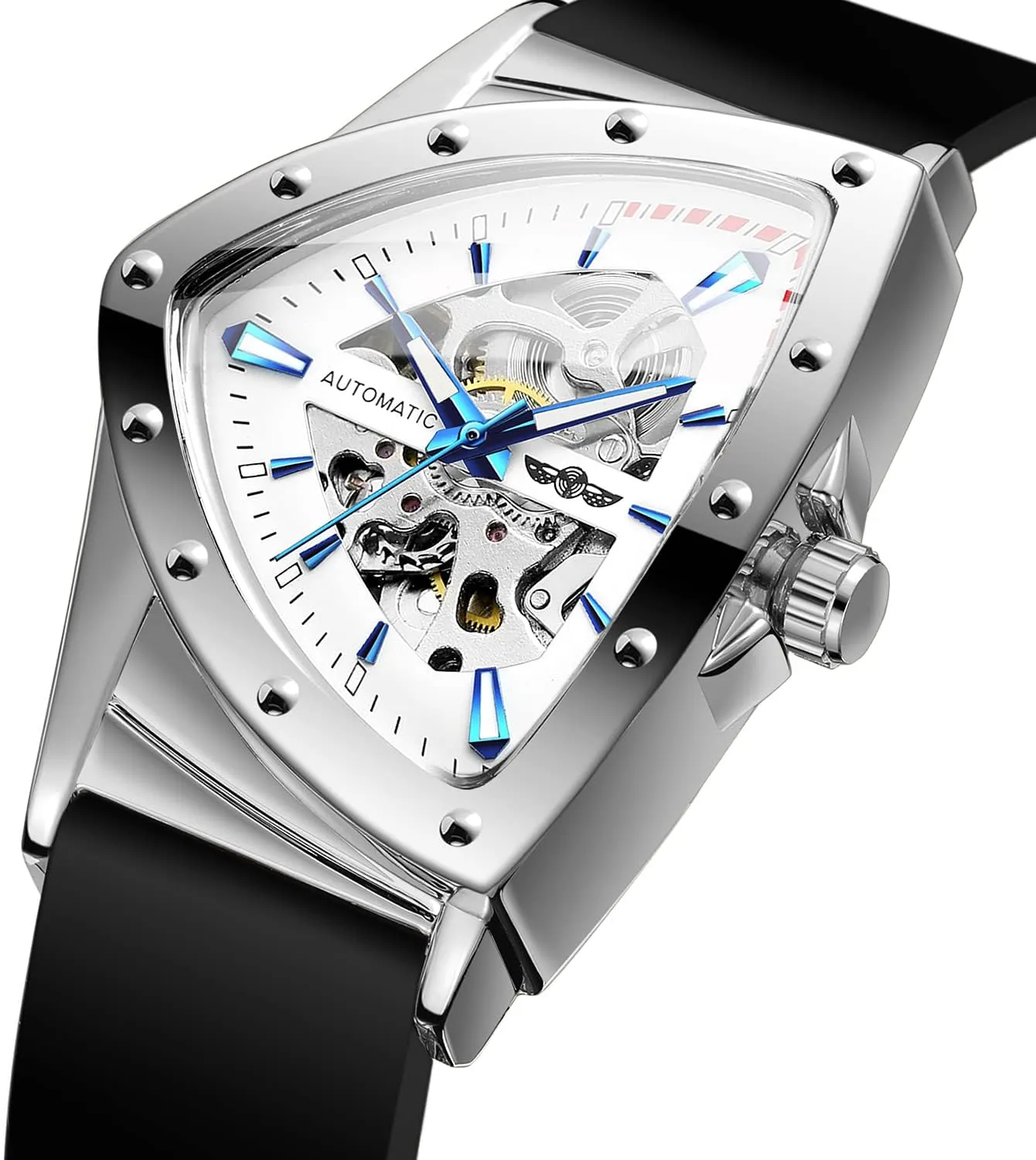 Wrist Watch with Silicone Strap FORSINING New Men Waterproof Skeleton Triangular extraordinary abort Mechanical 