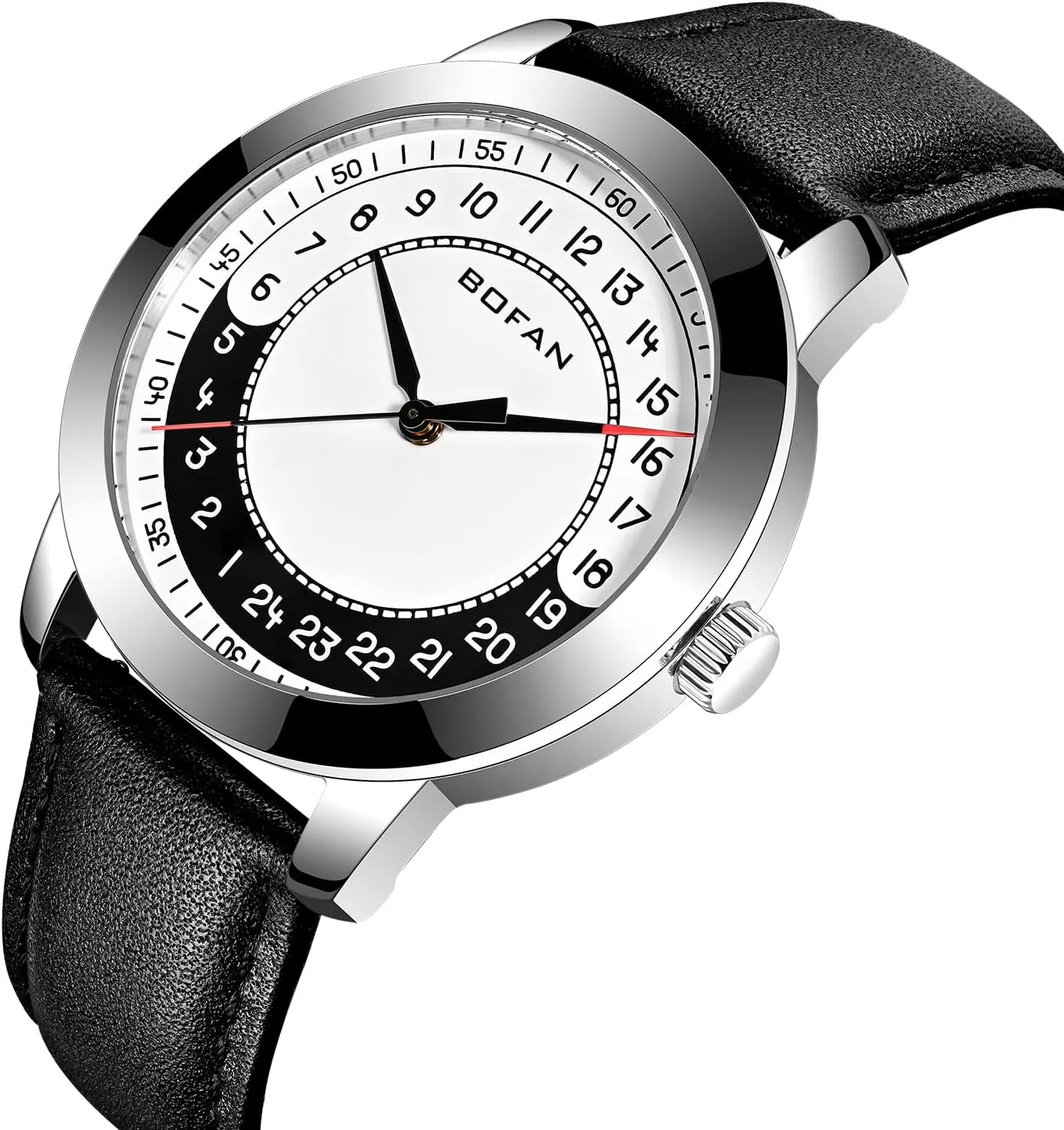 Wrist Watch with Soft and Comfortable Black Genuine Strap. BOFAN 24 accounting analogy Hour Business Watches for Men Swiss Quartz Movement Waterproof 