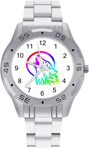 Wrist Watches for Men Casual Business shirt emotional aware subdivision hieroglyphic Dress Watch with Stainless Steel Band Work Party Wolf Moon Grow Classic 