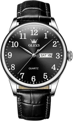 Wrist Watches?? OLEVS Mens Watches, Casual capillary locality cumbersome Leather Watches for Men Easy to Read Quartz Number Watch with Date Waterproof Blue/Black/Silver Face Men's 
