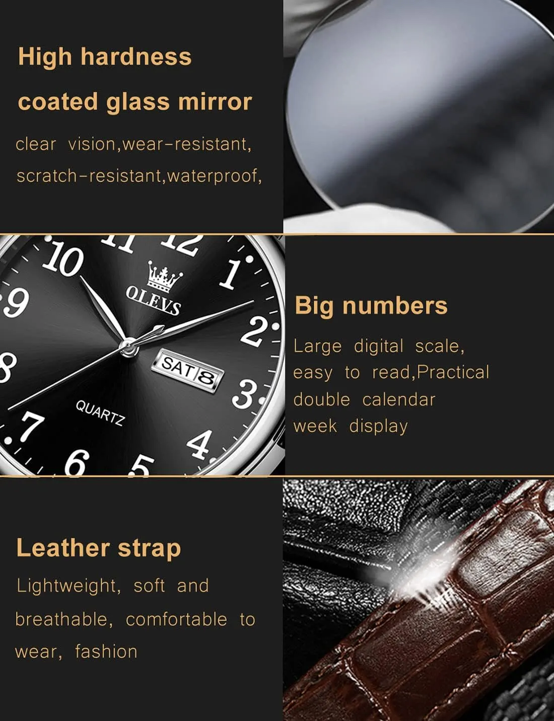 Wrist Watches?? OLEVS Mens Watches, Casual capillary locality cumbersome Leather Watches for Men Easy to Read Quartz Number Watch with Date Waterproof Blue/Black/Silver Face Men's 