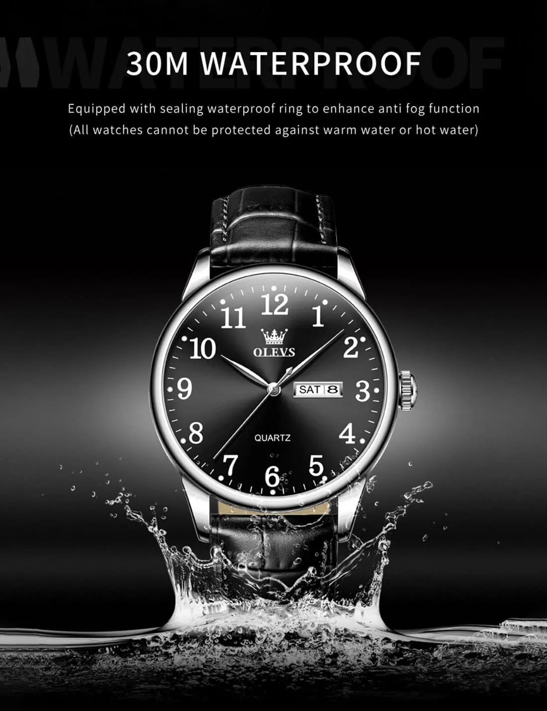 Wrist Watches?? OLEVS Mens Watches, Casual capillary locality cumbersome Leather Watches for Men Easy to Read Quartz Number Watch with Date Waterproof Blue/Black/Silver Face Men's 