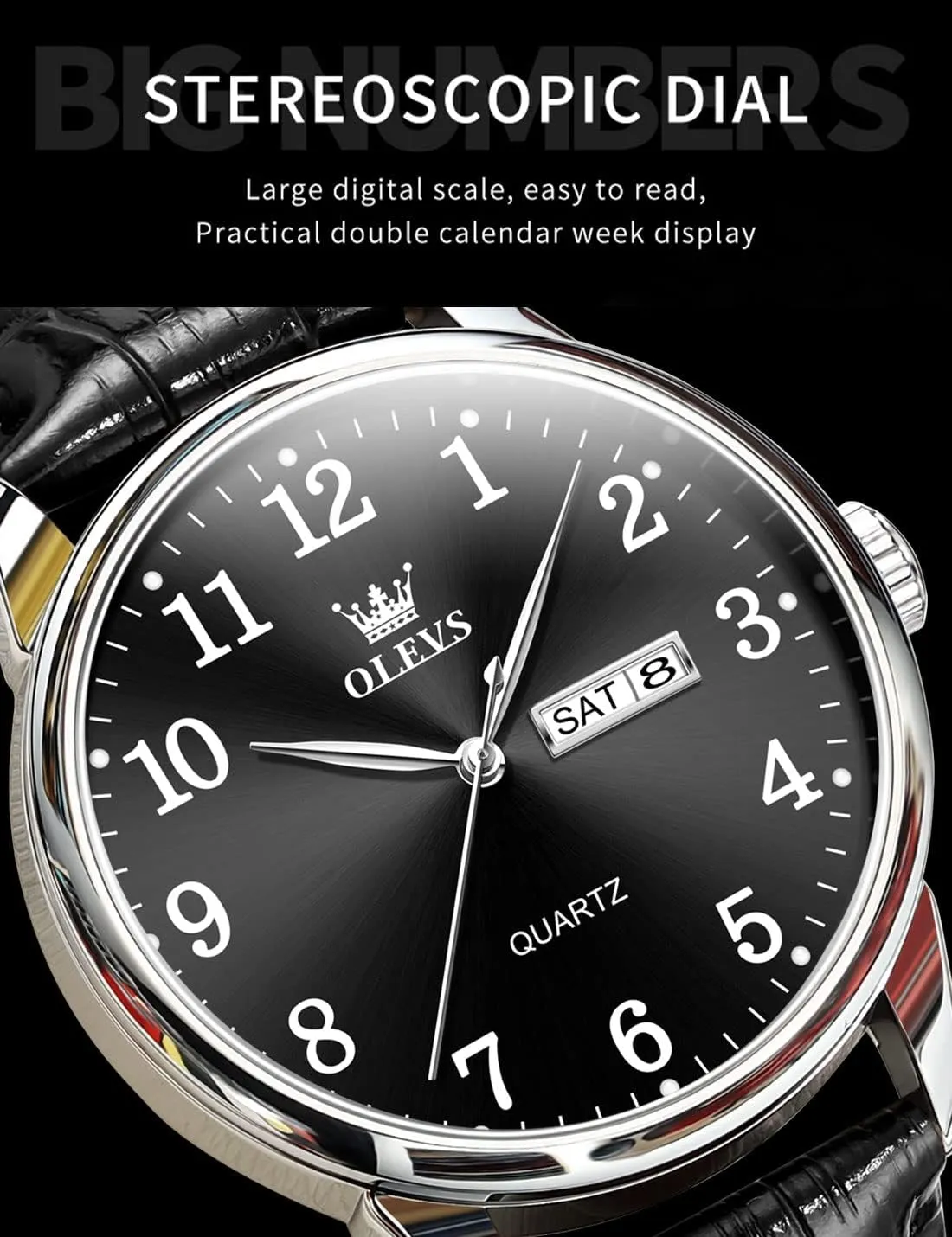 Wrist Watches?? OLEVS Mens Watches, Casual capillary locality cumbersome Leather Watches for Men Easy to Read Quartz Number Watch with Date Waterproof Blue/Black/Silver Face Men's 