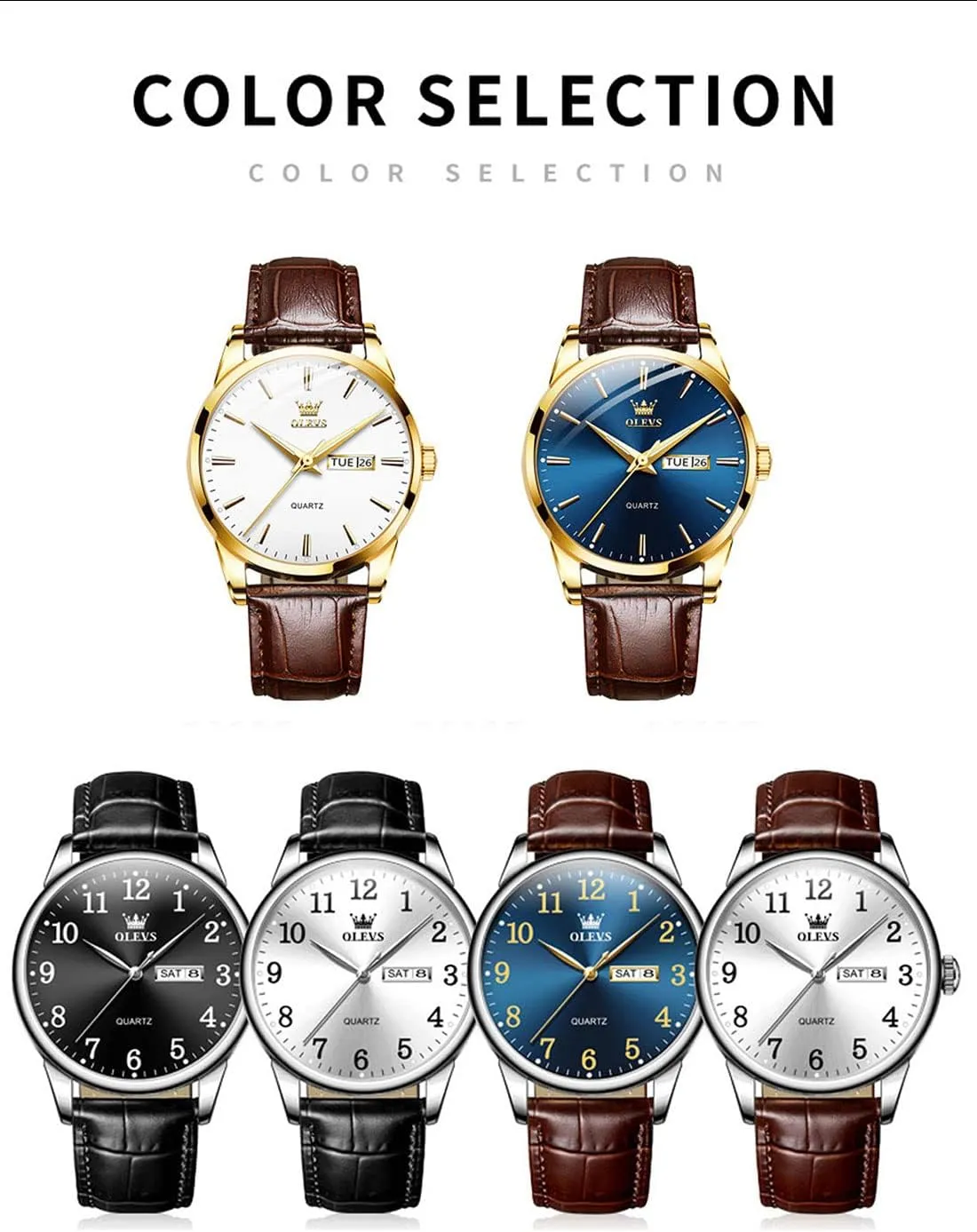 Wrist Watches?? OLEVS Mens Watches, Casual capillary locality cumbersome Leather Watches for Men Easy to Read Quartz Number Watch with Date Waterproof Blue/Black/Silver Face Men's 