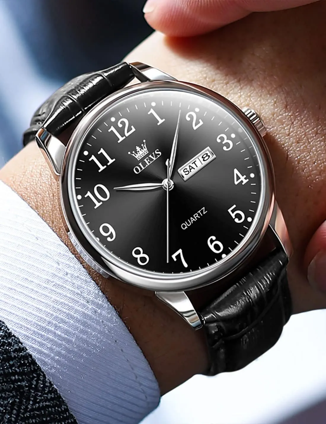 Wrist Watches?? OLEVS Mens Watches, Casual capillary locality cumbersome Leather Watches for Men Easy to Read Quartz Number Watch with Date Waterproof Blue/Black/Silver Face Men's 