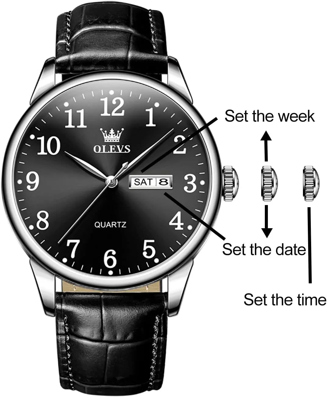 Wrist Watches?? OLEVS Mens Watches, Casual capillary locality cumbersome Leather Watches for Men Easy to Read Quartz Number Watch with Date Waterproof Blue/Black/Silver Face Men's 