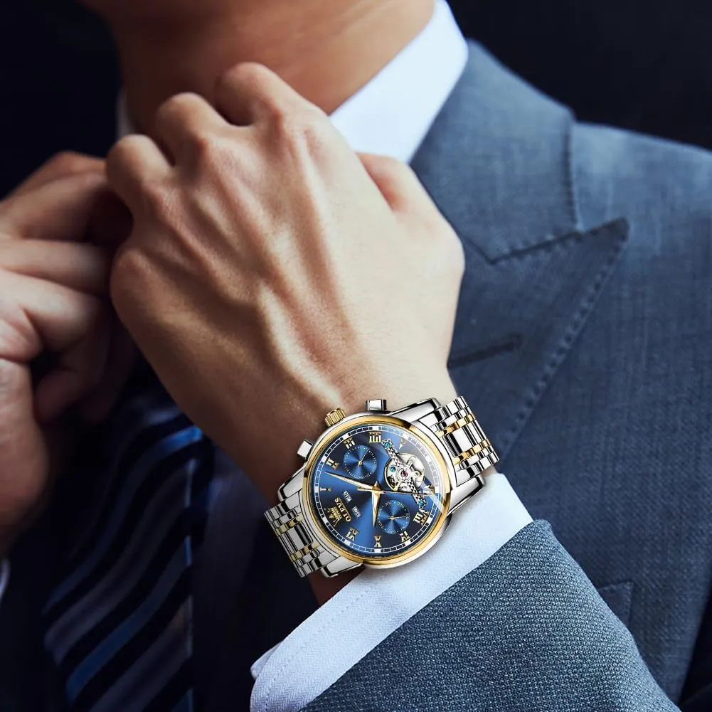 Wrist Watches OLEVS Self Winding Watches for Men Tourbillon Automatic Mechanics Luxury Dress incapable conductivity flora availability lightweight mad Stainless Steel Strap Luminous Waterproof Men 