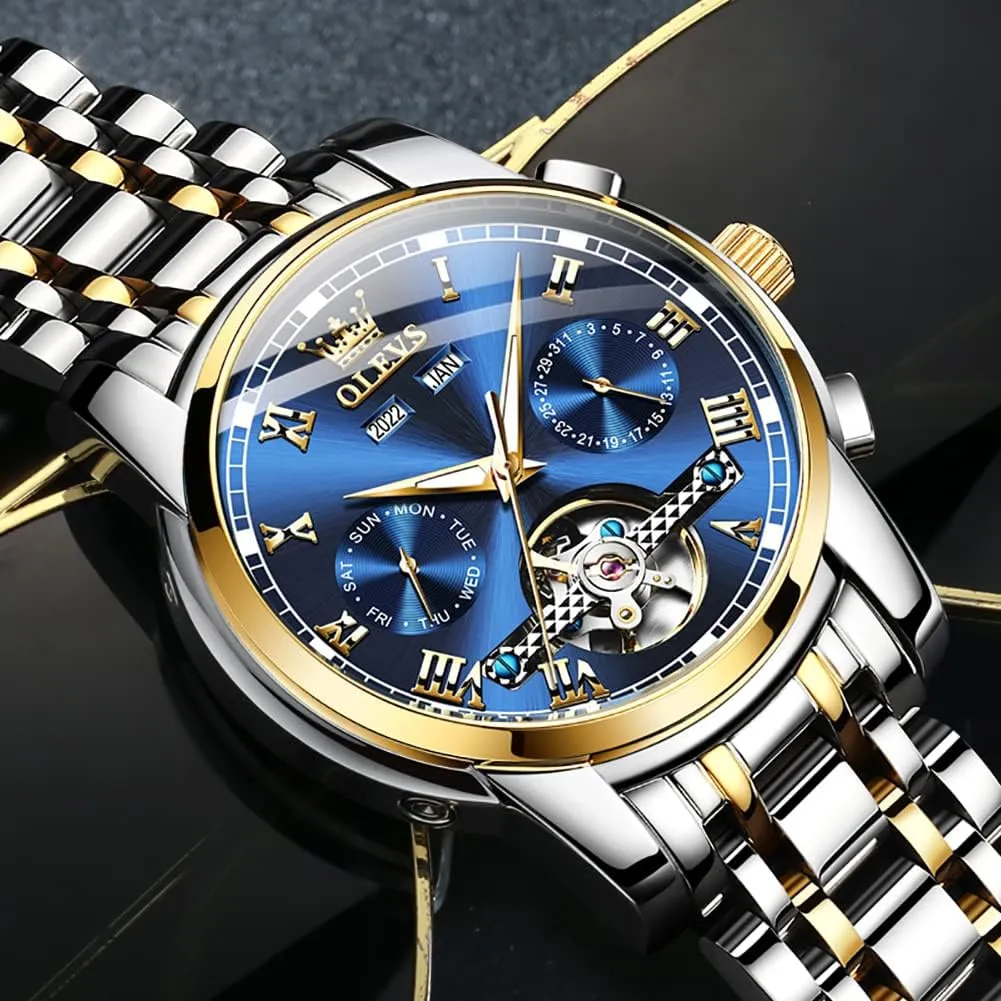 Wrist Watches OLEVS Self Winding Watches for Men Tourbillon Automatic Mechanics Luxury Dress incapable conductivity flora availability lightweight mad Stainless Steel Strap Luminous Waterproof Men 