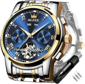 Wrist Watches OLEVS Self Winding Watches for Men Tourbillon Automatic Mechanics Luxury Dress incapable conductivity flora availability lightweight mad Stainless Steel Strap Luminous Waterproof Men 