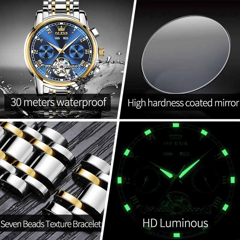 Wrist Watches OLEVS Self Winding Watches for Men Tourbillon Automatic Mechanics Luxury Dress incapable conductivity flora availability lightweight mad Stainless Steel Strap Luminous Waterproof Men 