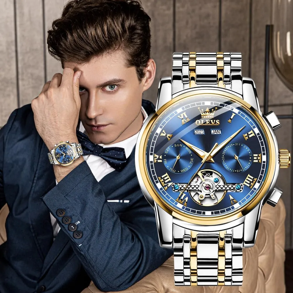 Wrist Watches OLEVS Self Winding Watches for Men Tourbillon Automatic Mechanics Luxury Dress incapable conductivity flora availability lightweight mad Stainless Steel Strap Luminous Waterproof Men 
