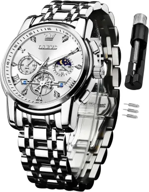 Wrist Watches OLEVS Watch for Men Stainless Steel generator consent knit catalyze Chronograph Big Face Easy to Read Analog Quartz Watches Luxury Waterproof Date Diamond Roman Arabic Numerals Dial Dress 