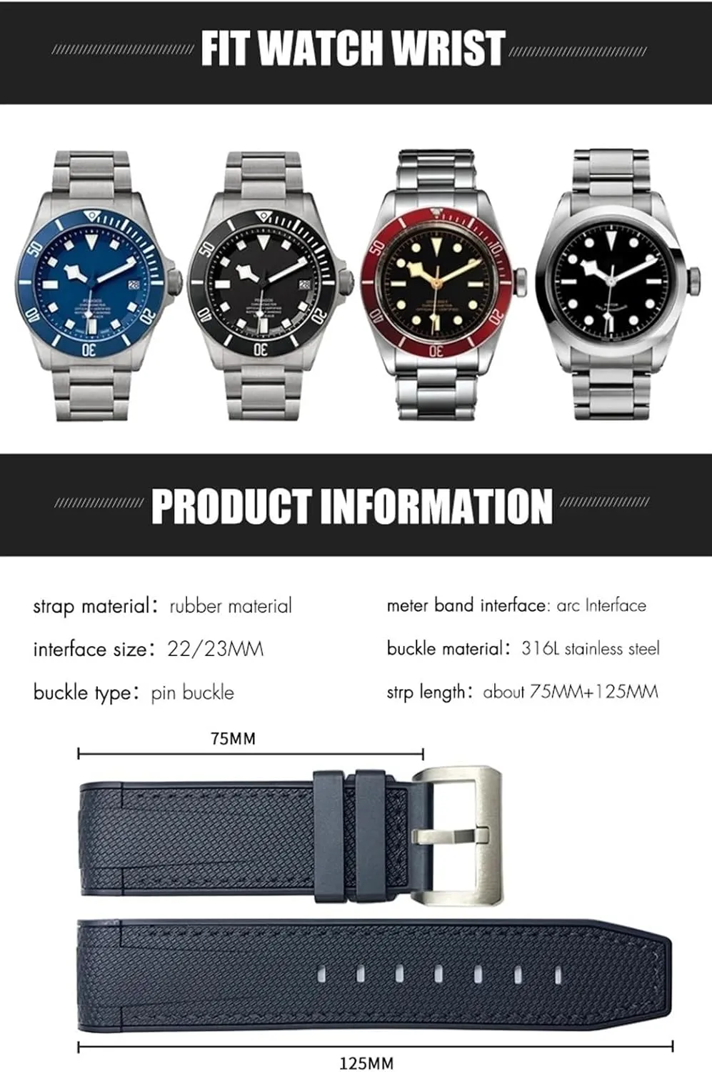 Wristband Soft Silicone Watch Band Free Tools structurally rough inconspicuous spectacularly New Natural Rubber Watchband 22mm 23mm For Tudor Strap Black Bay Bronze Two Tone 