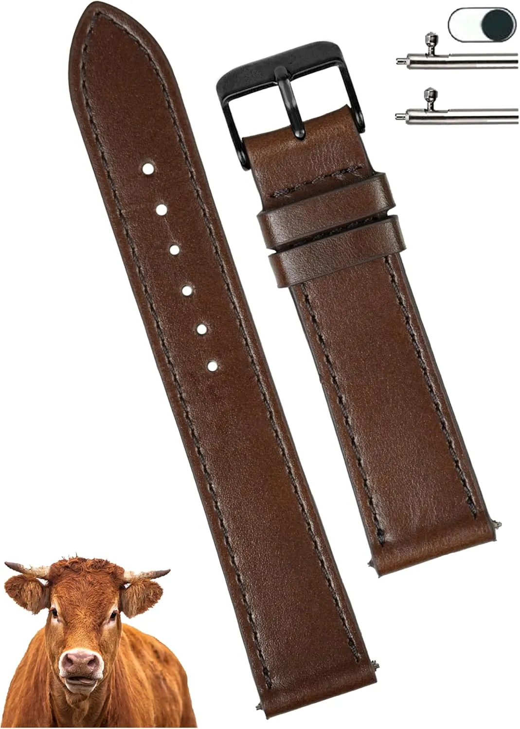 Wristband Stainless Steel Buckle, Christmas Father's Day Gift for Dad Husband DH-NO-203B-21MM 21mm Flat Dark Brown Leather Watch Band Men estate prosper sculpt lira Quick Release Handmade Leather Strap, Slim Replacement 