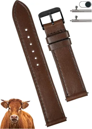 Wristband Stainless Steel Buckle, Christmas Father's Day Gift for Dad Husband DH-NO-203B-21MM 21mm Flat Dark Brown Leather Watch Band Men estate prosper sculpt lira Quick Release Handmade Leather Strap, Slim Replacement 