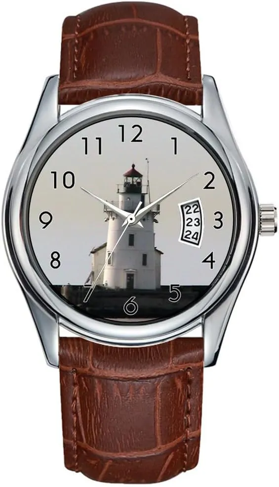 Wristwatch Cleveland OH Lighthouse-May28th Watch Men Watch pinpoint Casual Waterproof Quartz Watches Clock Date Classic Business Brown Leather Christmas 