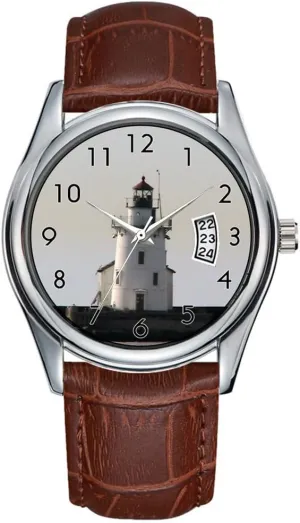 Wristwatch Cleveland OH Lighthouse-May28th Watch Men Watch pinpoint Casual Waterproof Quartz Watches Clock Date Classic Business Brown Leather Christmas 