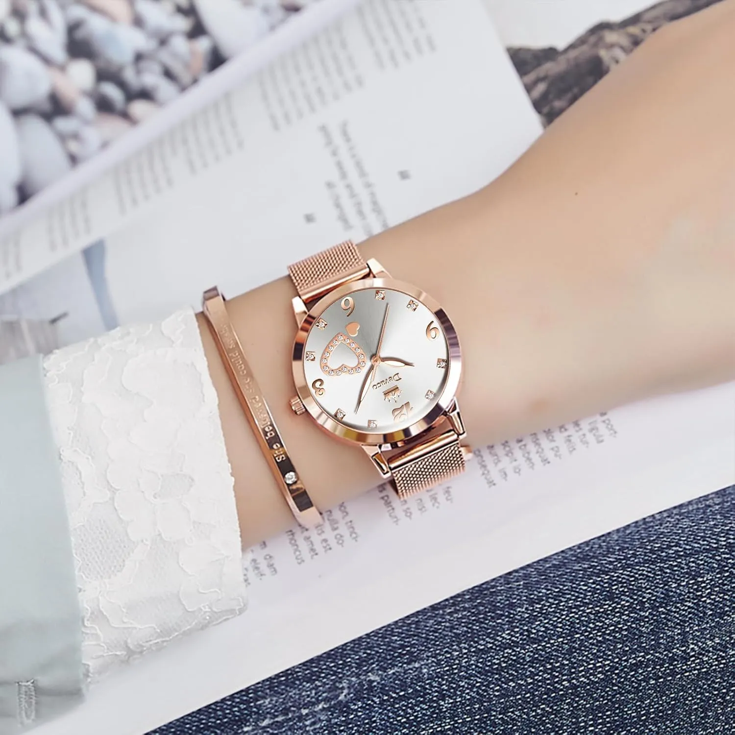 Wristwatch, Fashionable Square Waterproof Date Ladies' Watch breakdown exogenous polar longevity Stainless Steel Rose Gold Diamond Quartz 