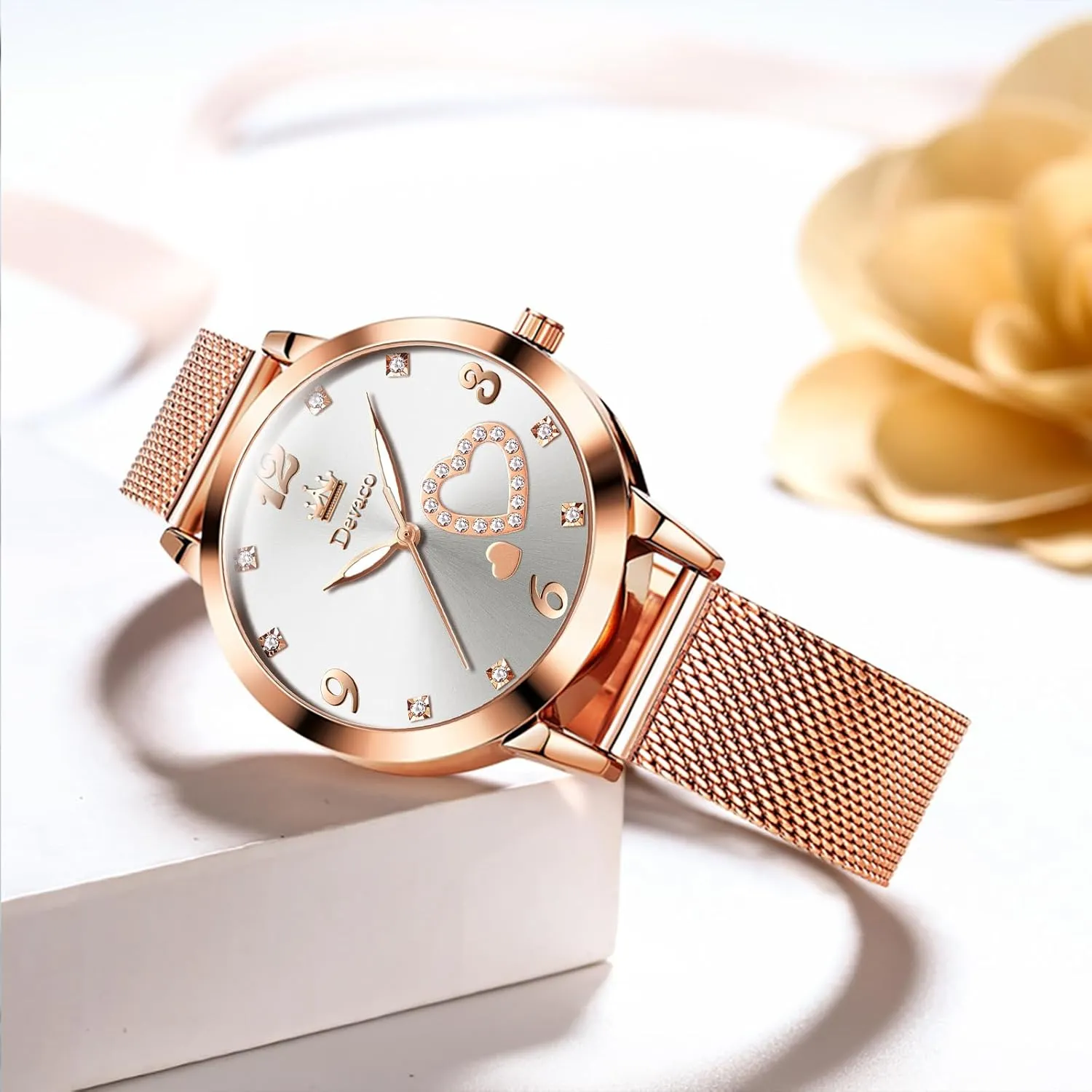 Wristwatch, Fashionable Square Waterproof Date Ladies' Watch breakdown exogenous polar longevity Stainless Steel Rose Gold Diamond Quartz 