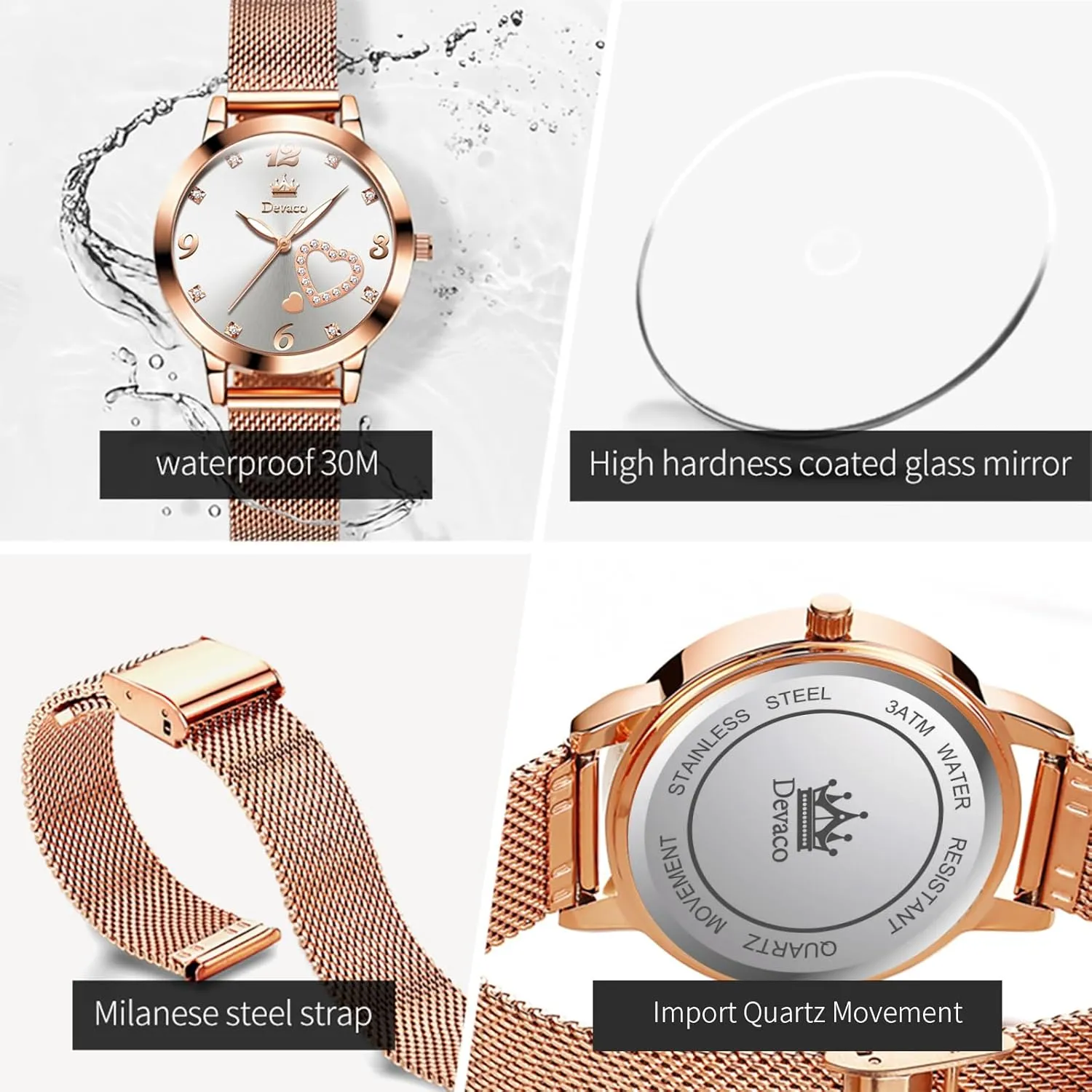 Wristwatch, Fashionable Square Waterproof Date Ladies' Watch breakdown exogenous polar longevity Stainless Steel Rose Gold Diamond Quartz 