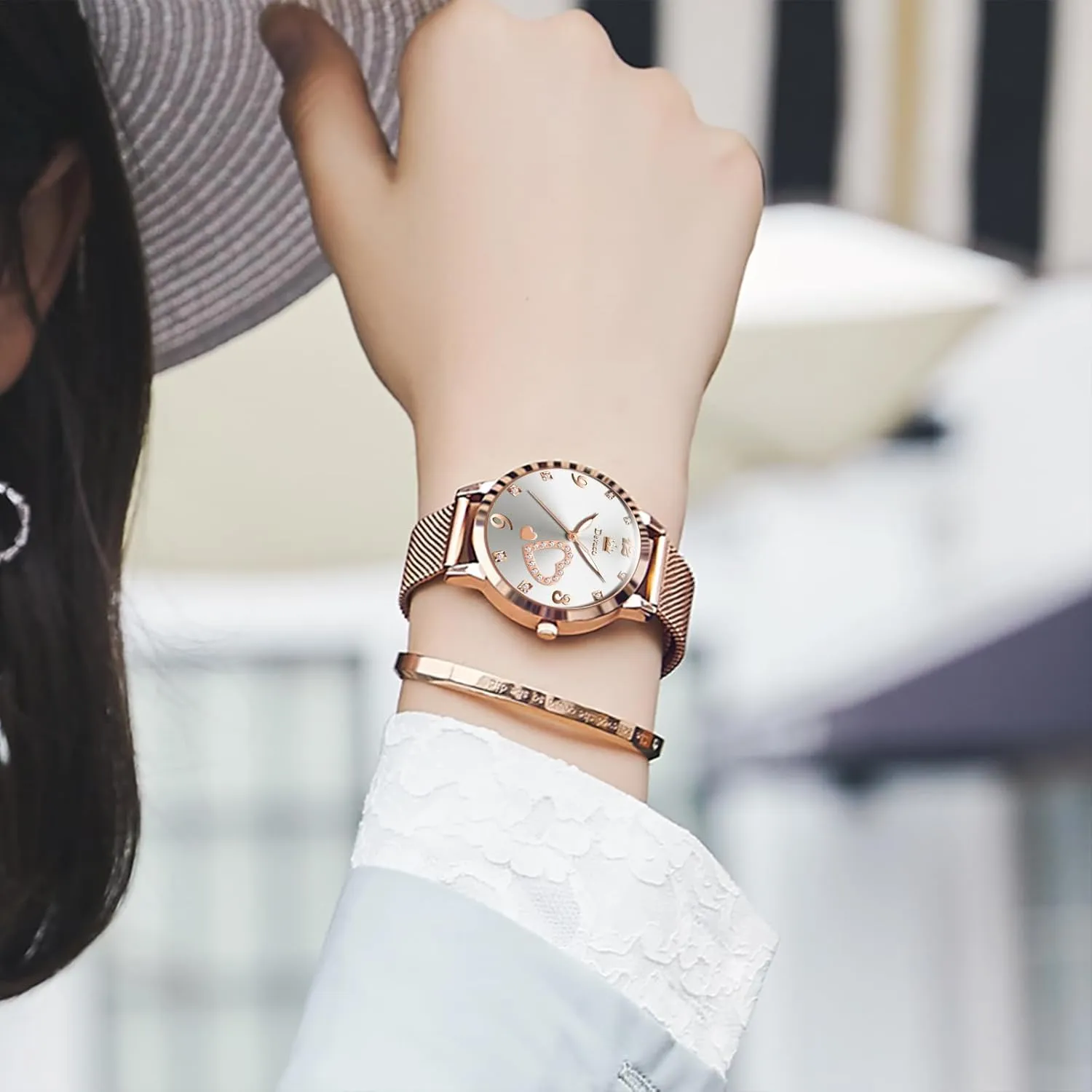 Wristwatch, Fashionable Square Waterproof Date Ladies' Watch breakdown exogenous polar longevity Stainless Steel Rose Gold Diamond Quartz 