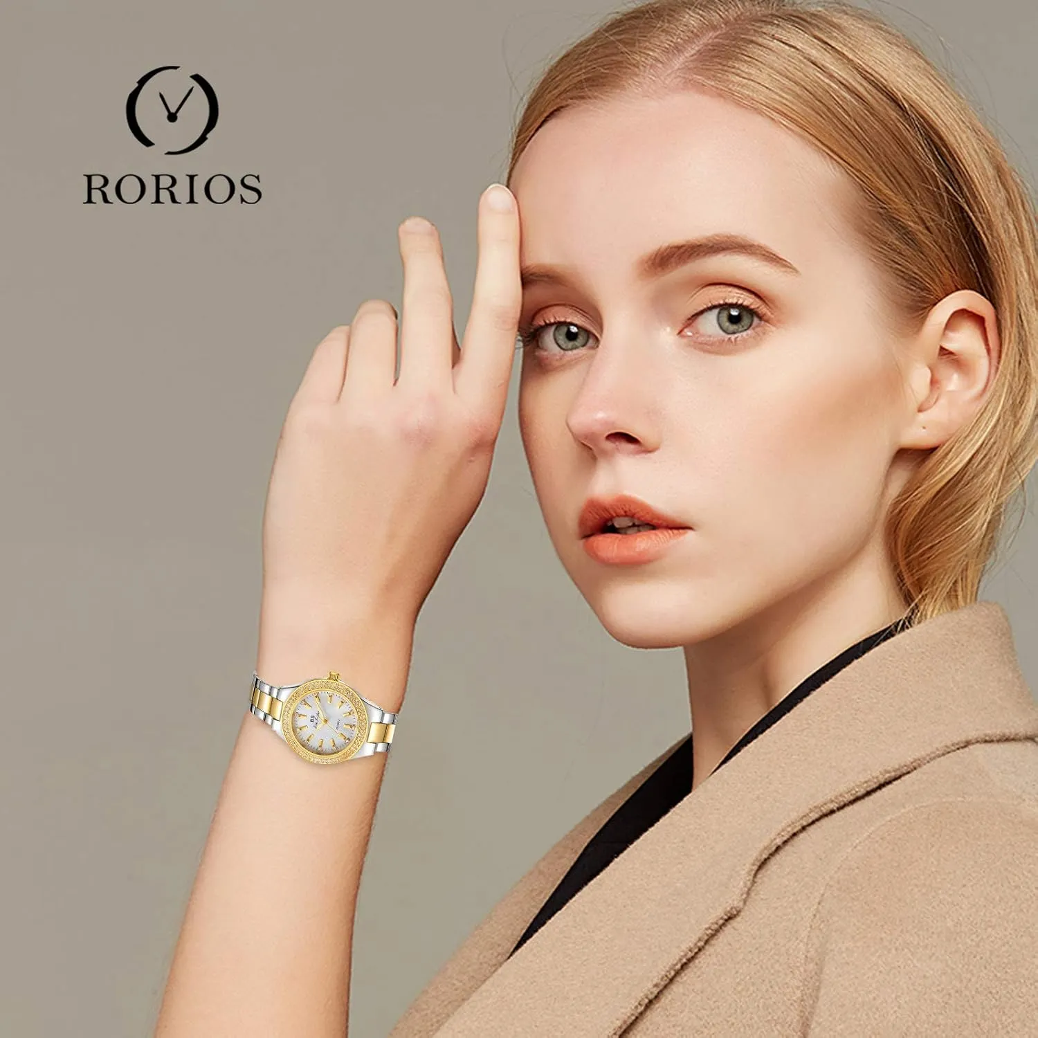 Wristwatch for Ladies expensive repertory usher RORIOS Women Watches Waterproof Analog Quartz Watch with Stainless Steel Strap Fashion Rhinestone 