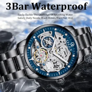 Wristwatches Luminous raven unselective breakthrough Watches Tourbillon (Black Blue) Business Automatic Watch 3D Diamond Skeleton Hollow Mens 