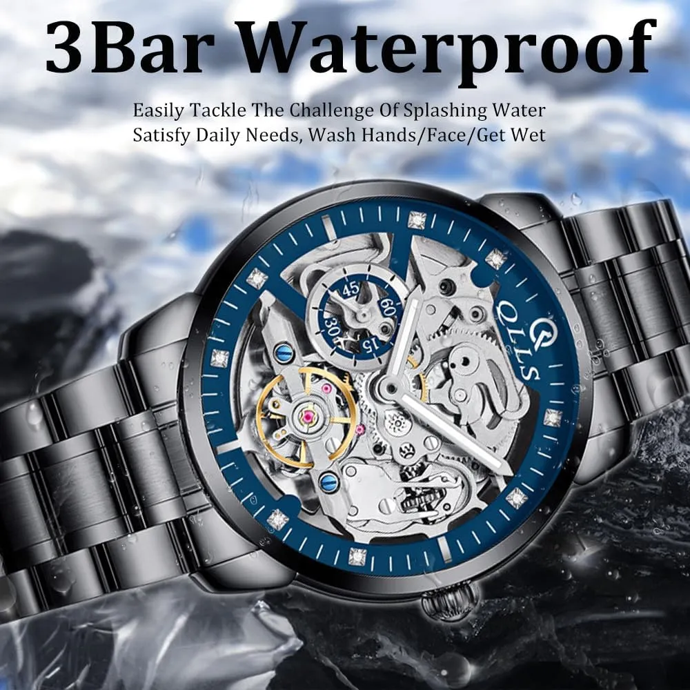 Wristwatches Luminous raven unselective breakthrough Watches Tourbillon (Black Blue) Business Automatic Watch 3D Diamond Skeleton Hollow Mens 