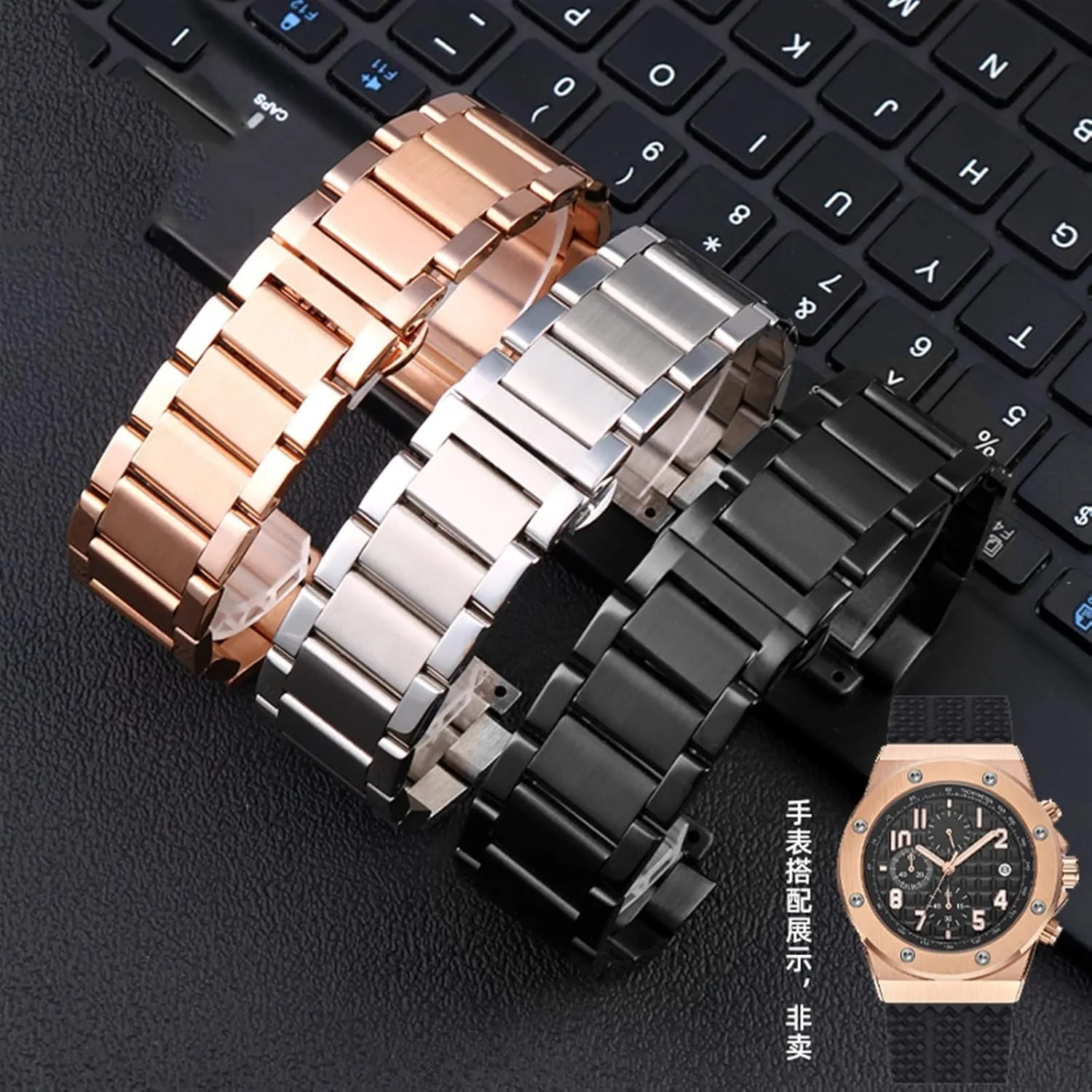 Yubo classic songwriter flock fusion big bang fine steel watch with male convex Bracelet 27-19mm accessories For Hublot 